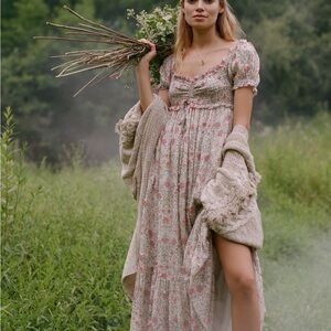 Anthropologie Floral Maxi Dress - Pink and Cream